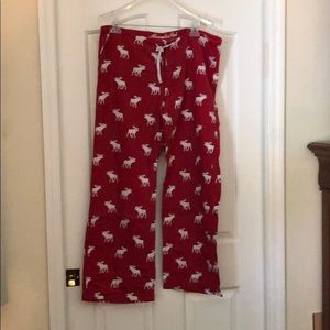 Red and white moose pajama pants.